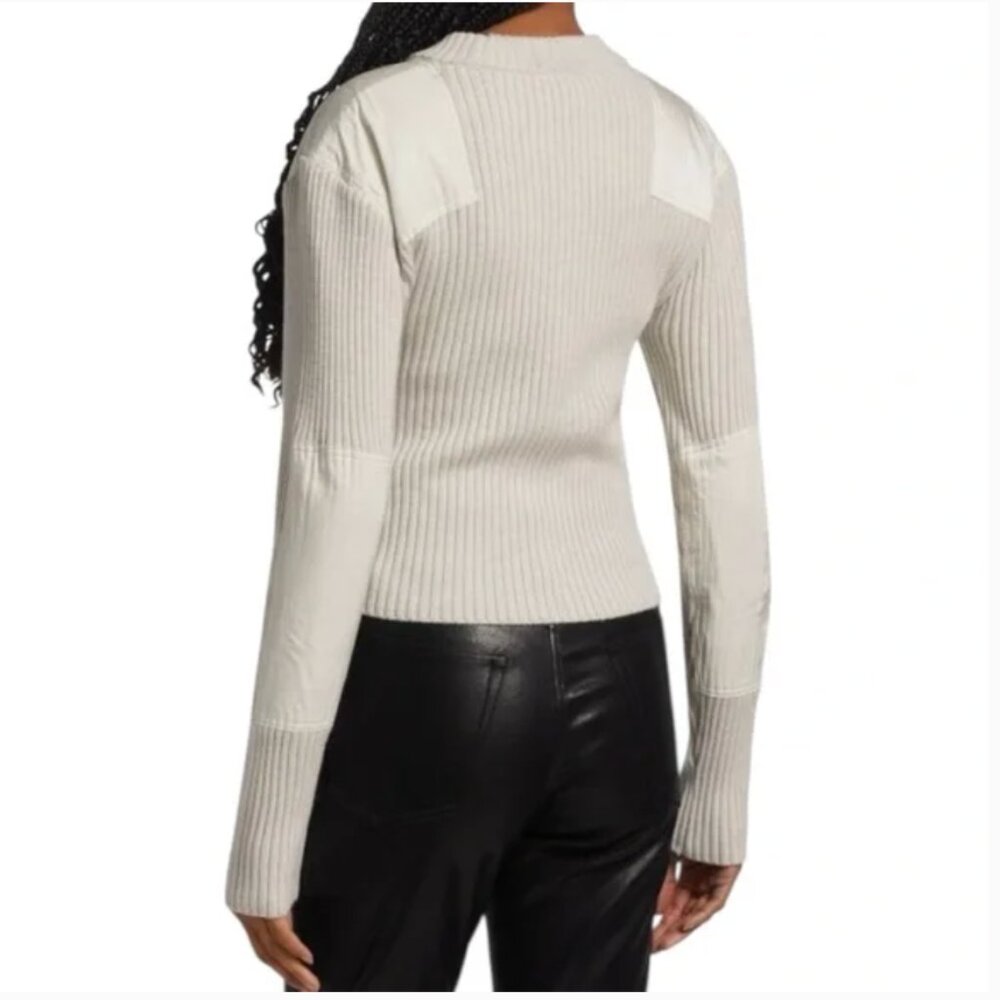 Rag & Bone Nikole Beige Cream Satin Paneled Ribbed 100% Wool Sweater - Picture 2 of 8